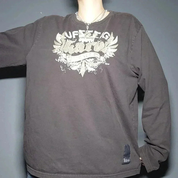 Vintage Y2K Black Karv brown / dark grey embroidered long sleeved crewneck shirt - Picture 4 of 16
